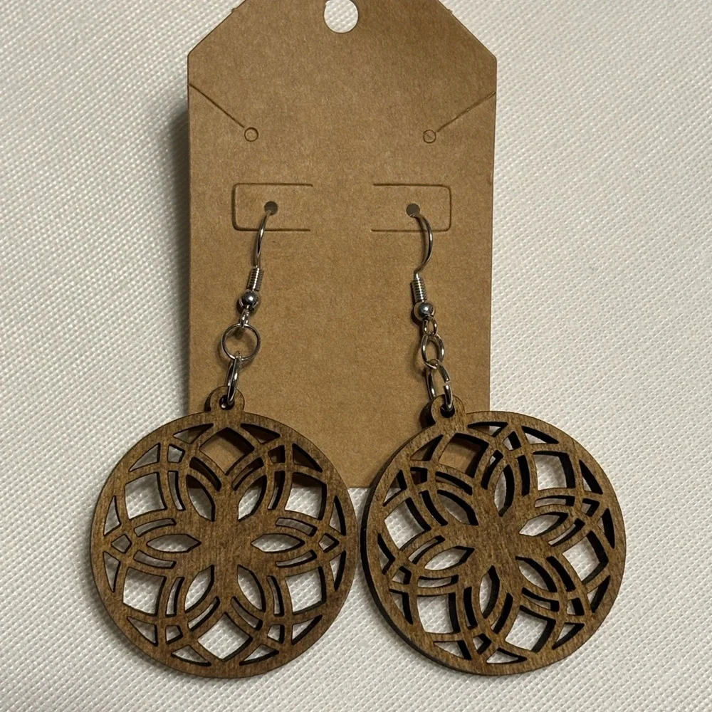 Brown Wooden Geometric‎ Earrings